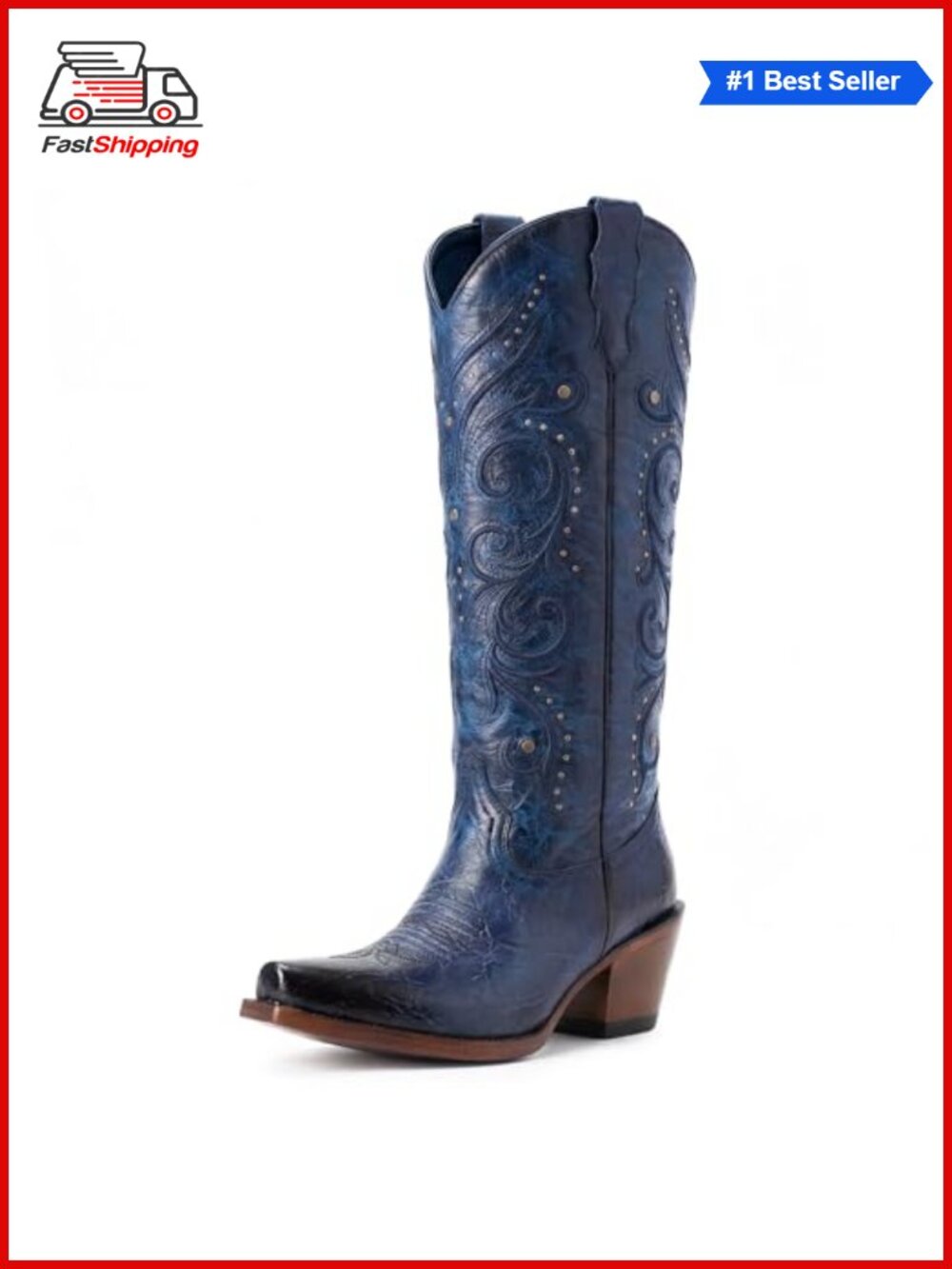 ✨ Cowboy Boots Embroidered Pointed Toe Knee-High Western Boots with Side Zipper